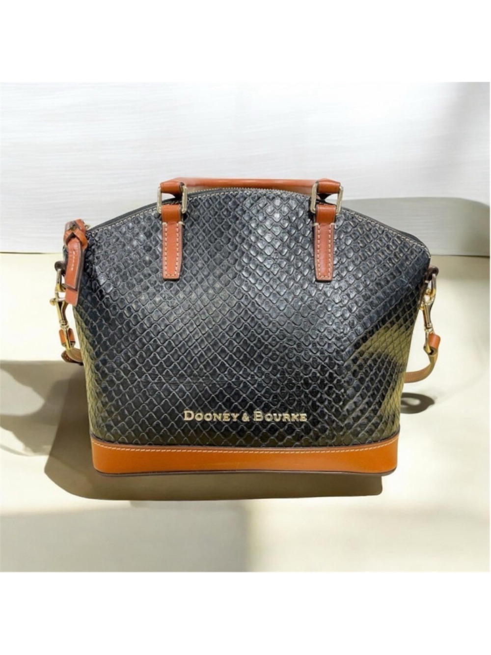 Dooney and Bourke Tony Zip Top Satchel Black Python Embossed Leather Sample Bag